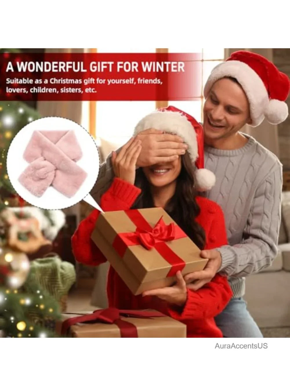 Faux Fur Collar Scarf for Women, Neck Warmer with Loophole Design